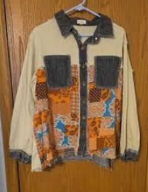 POL Mixed Print Patchwork Woven Jacket Size M Long Sleeve - Fall Eclectic